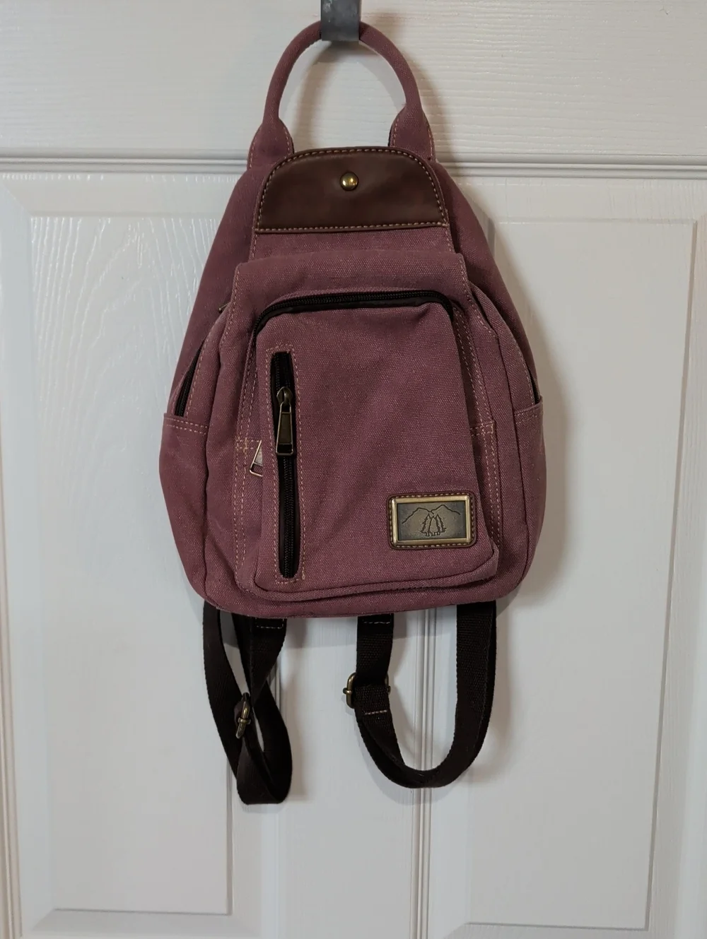 Dusty Rose Canvas Mini Backpack with Brown Trim - Unbranded